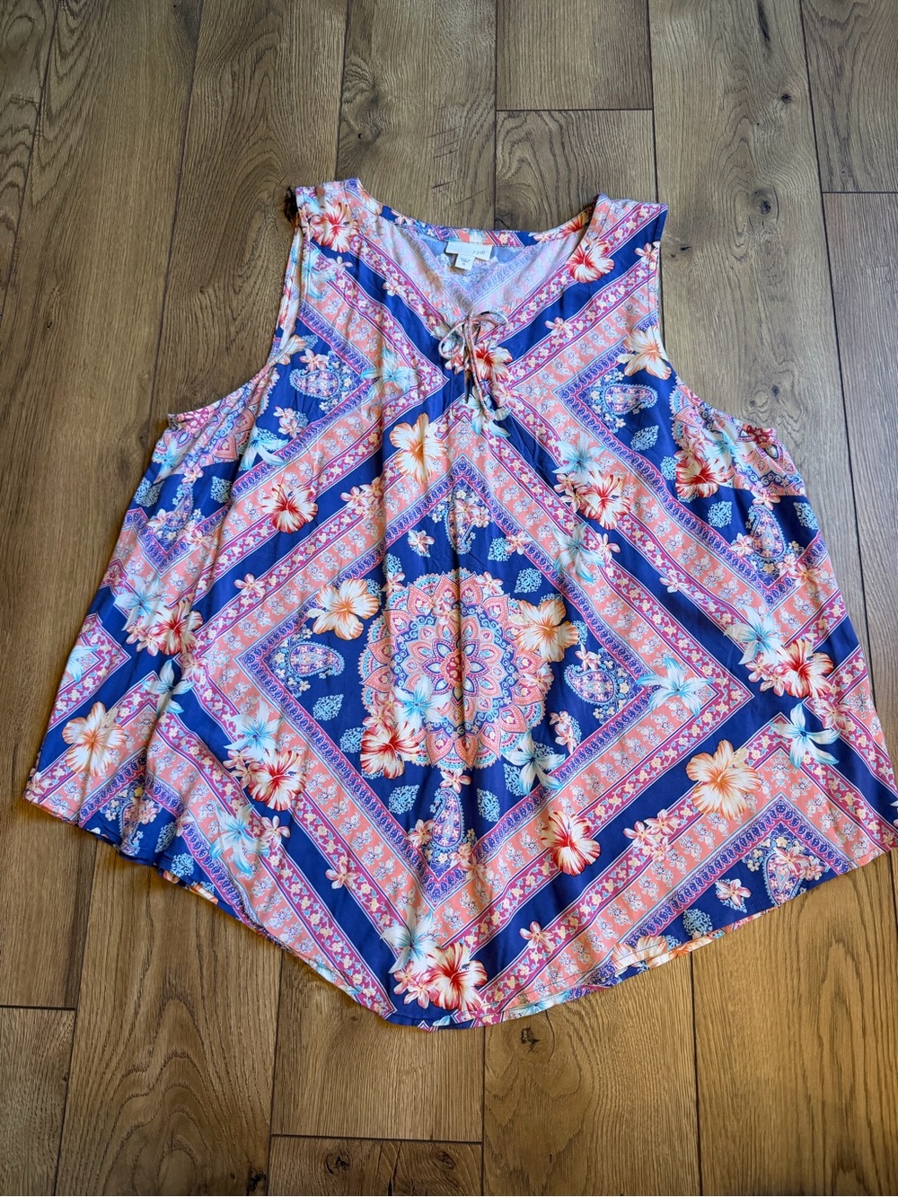 J. Jill Navy Floral Bandana Print Tie-Front Tank